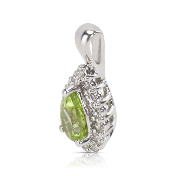 14K White Gold, 0.45 ctw Diamond, 0.85 ct Peridot Pear Pendant - Picture 2 of 2